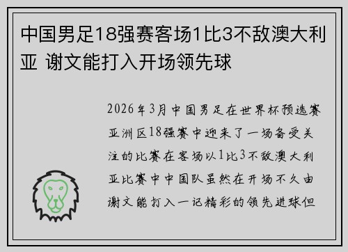 中国男足18强赛客场1比3不敌澳大利亚 谢文能打入开场领先球 中国男足18强赛客场1比3不敌澳大利亚 谢文能打入开场领先球