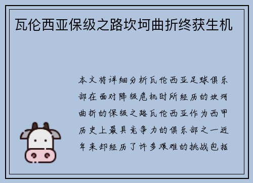 瓦伦西亚保级之路坎坷曲折终获生机 瓦伦西亚保级之路坎坷曲折终获生机